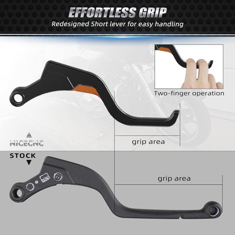 NICECNC Orange 2-Finger Short Brake Clutch Levers Compatible with Harley Sportster S, Replacement for 36700281/41700626A - Image 4